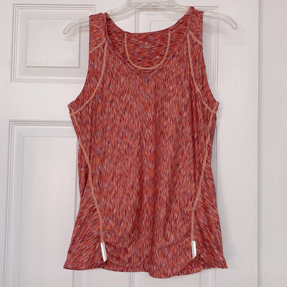 Athleta Pop Space Dye Watermelon Sleeveless Active Wear Top Back Pocket Sz L